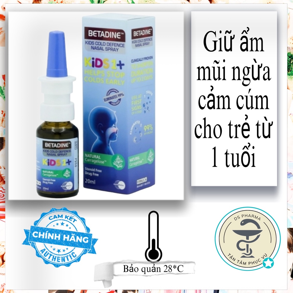 Xịt mũi Betadine Kids 1+ Nasal Spray giúp ngăn chặn các virus trên niêm mạc mũi (20ml)