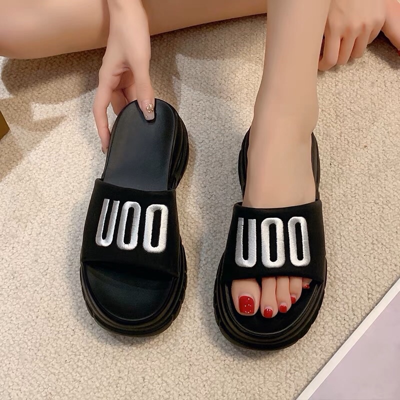 Dép quai ngang nữ độn đế quai mềm Uno 2 màu cao cấp