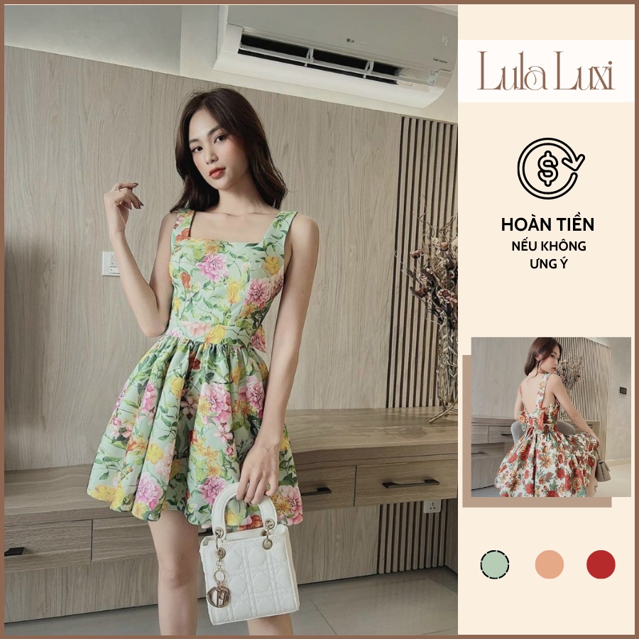 Đầm Hai Dây Floris Cúp Ngực Hở Lưng Dáng Xòe Đầm Váy Hoa Đồ Đi Tiệc Đi Chơi Chất Vải Đứng Form Hot Trend Lula Luxi 137
