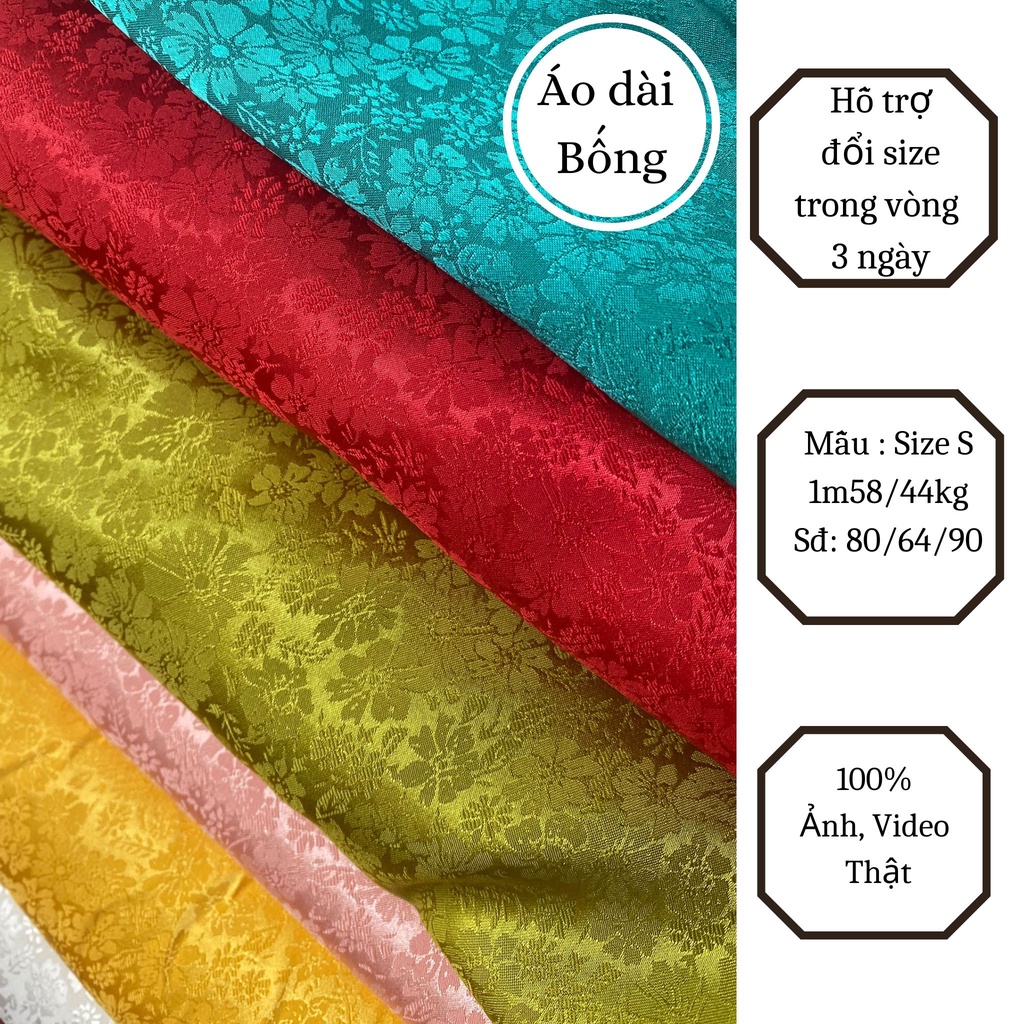 Áo dài xuông cổ tròn, chất liệu gấm hàn châu cao cấp kèm quần