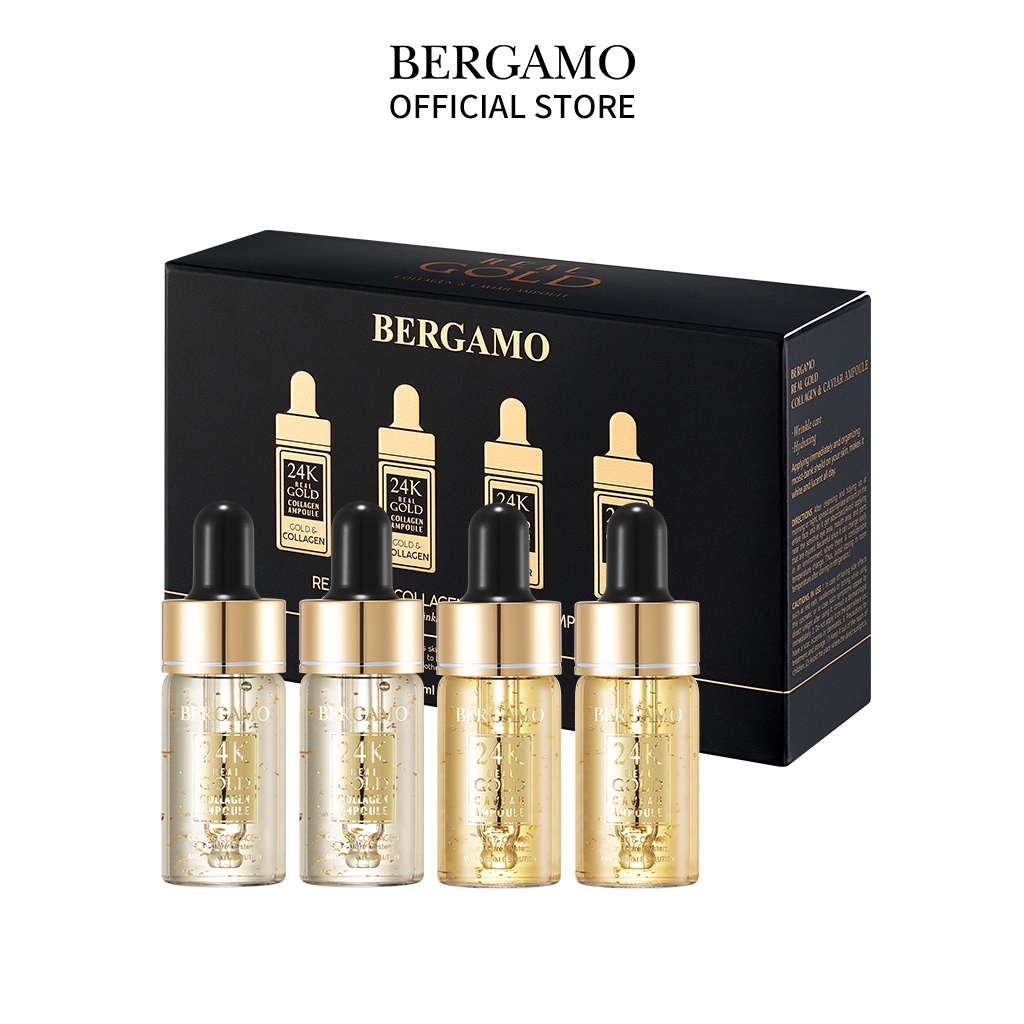 Set Ampoule Bergamo Chứa Collagen Và Lá Vàng Sang Trọng Chăm Sóc Nếp Nhăn Trên Da Và Làm Sáng Da 13mlx4