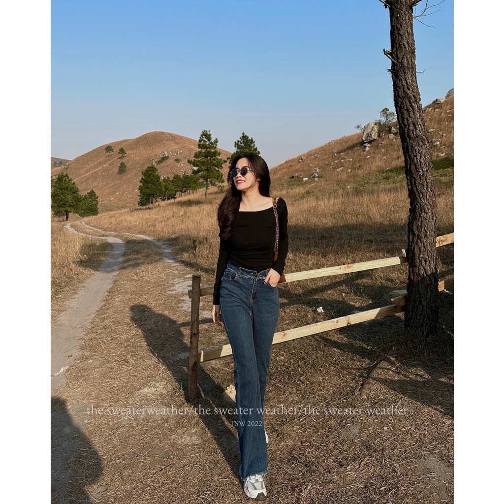 Quần jeans trơn ống loe tua viền tua rua Jean6872 | BigBuy360 - bigbuy360.vn