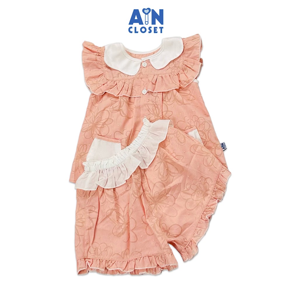 Bộ quần áo ngắn bé gái họa tiết Hoa Cánh Bướm Hồng cotton hạt - AICDBGORDWZV - AIN Closet