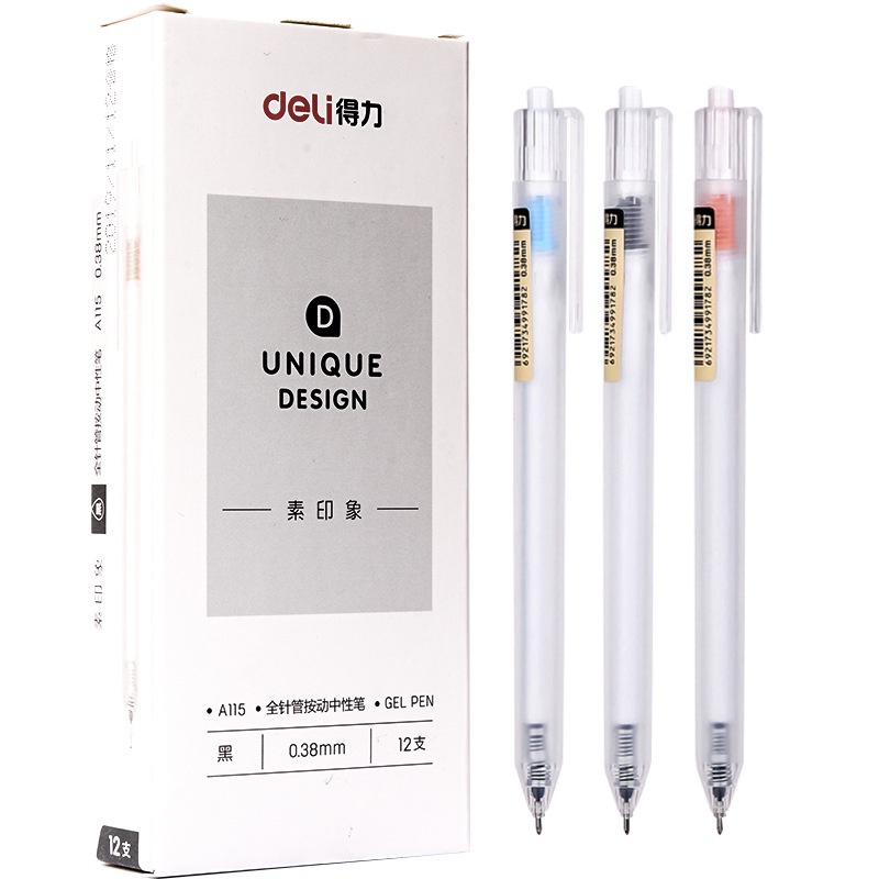 Bút bi gel DELI A115 ngòi 0.38mm mực đen