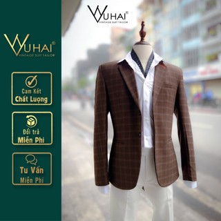 Áo Blazer kẻ nâu cao cấp có độn vai, chất vả dày dặn-VuHai