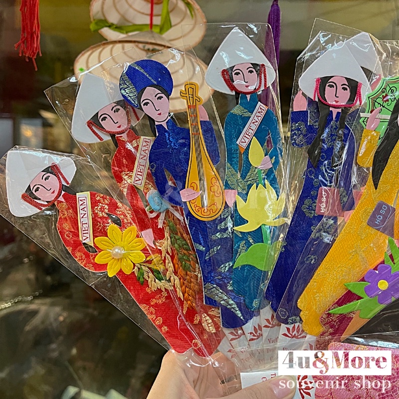 Kẹp sách vải cô gái áo dài nón lá Việt Nam