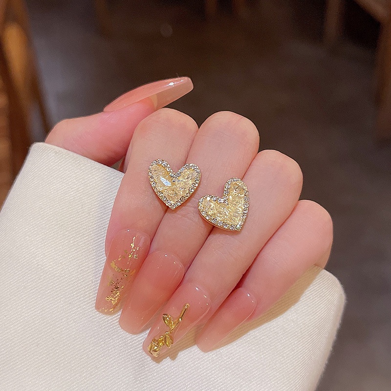 Khuyên Tai Hình Trái Tim Đính Đá Pha Lê Thời Trang Hàn Quốc Chất Lượng Cao Cho Nữ