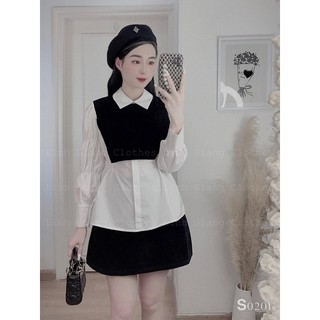 SET SƠ MI TRẮNG PHỐI GILE DẠ + CHÂN VÁY DẠ ✨