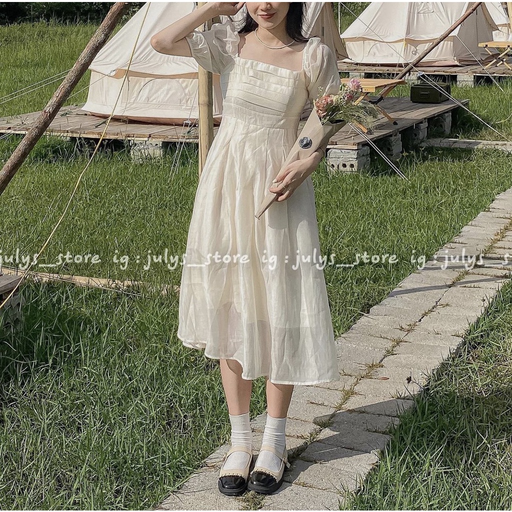 [Ảnh thật/Sẵn] Váy Công Chúa Voan Be Dáng Xòe Tay Bồng Xếp Ly Ngang Ngực Ulzzang