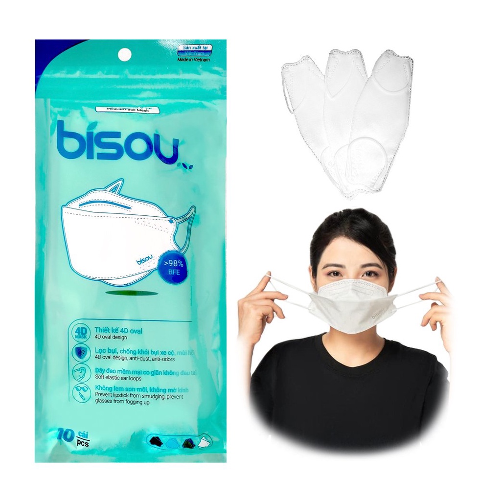 Khẩu trang y tế Bisou người lớn (Gói 10 Cái/ Gói 20 Cái/ Hộp 50 Cái)