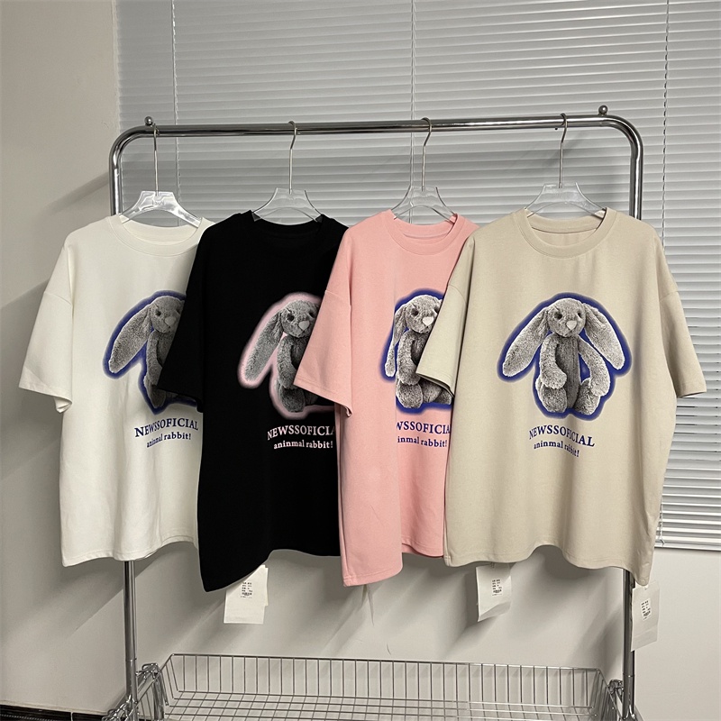 Xiaozhainv Áo Thun Tay Ngắn In Hình Dễ Thương Phong Cách retro Mỹ 4 Màu Lựa Chọn