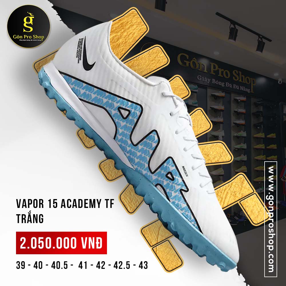 GIÀY BÓNG ĐÁ CHÍNH HÃNG - VAPOR 15 ACADEMY TF TRẮNG/XANH - GIÀY ĐÁ BÓNG SÂN CỎ NHÂN TẠO