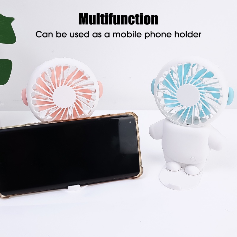 Quạt Làm Mát Mini Cầm Tay Hình Phi Hành Gia Hoạt Hình Ba Tốc Độ Điều Chỉnh Được Kèm Giá Đỡ Điện Thoại