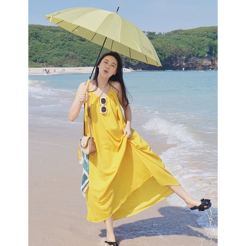 Váy maxi màu vàng hở võng lưng cực xinh - MS202