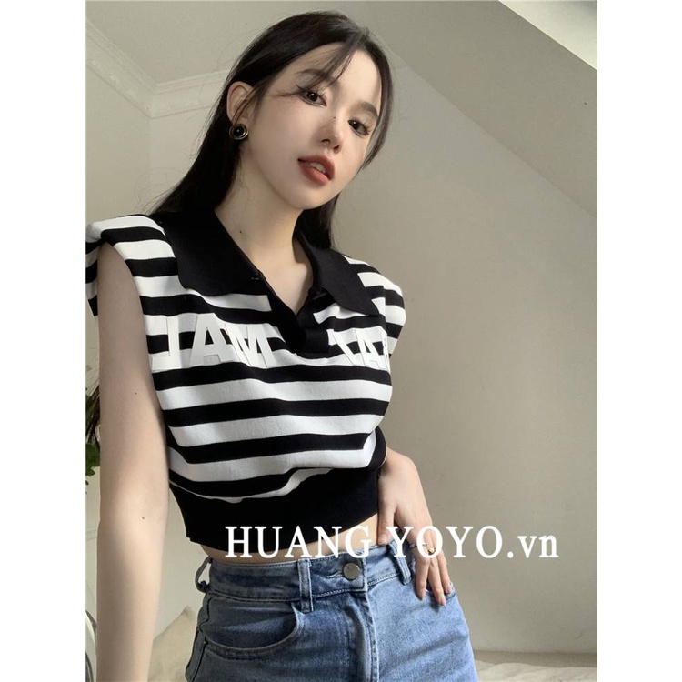 HUANG YOYO Áo Croptop Dệt Kim Không Tay Màu Trơn Thời Trang Hàn Quốc Cho Nữ
