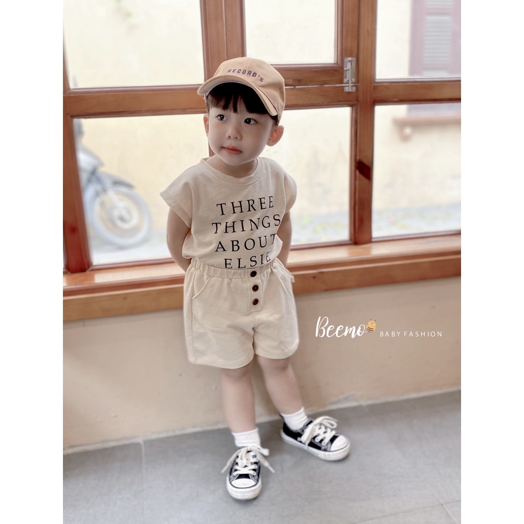 Set bộ quần áo cộc tay Beemo ba màu pastel, chất liệu cotton da cá mặc đi học, đi chơi cho bé từ 1 - 7 tuổi 22154B