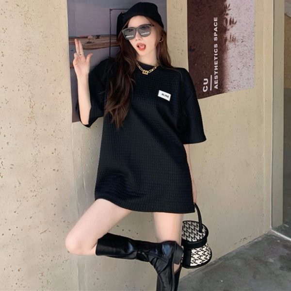 Ethelgirl Áo Thun Tay Ngắn Cổ Tròn Dáng Rộng Thiết Kế Đơn Giản Thời Trang Cho Nữ