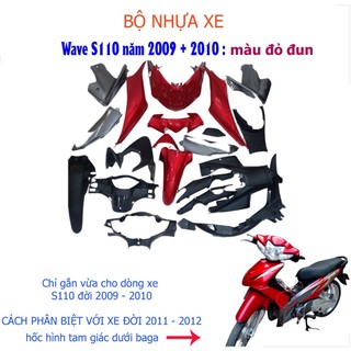 Bộ dàn áo xe WAVE S110 - RS110 màu Đỏ đời 2009 đến 2010, nhựa ABS nguyên sinh - Tặng kèm chiếc pha đèn bóng thường