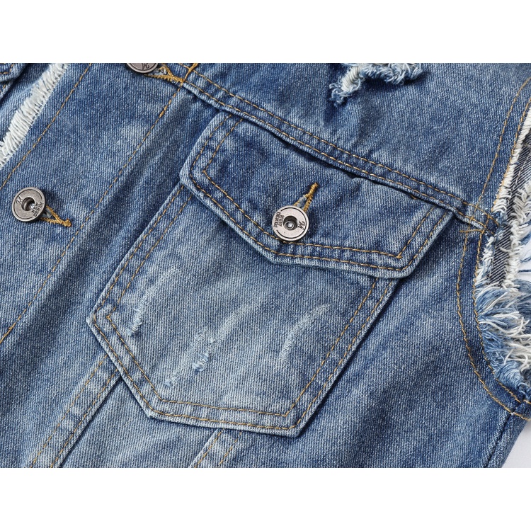 Áo Khoác Jean Không Tay Có Kẹp Sau Lưng Màu Xanh Dương Thời Trang Xuân Thu Hàn Quốc Cho Nam