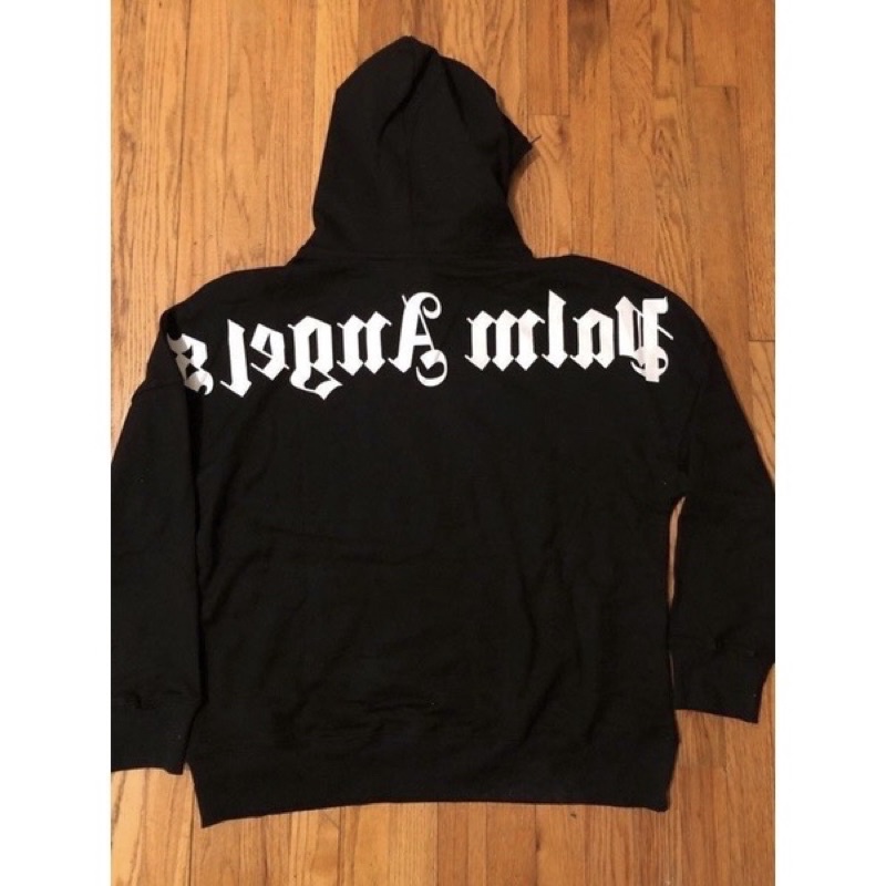 Áo hoodie nỉ bông túi bụng angels in chữ to sau lưng