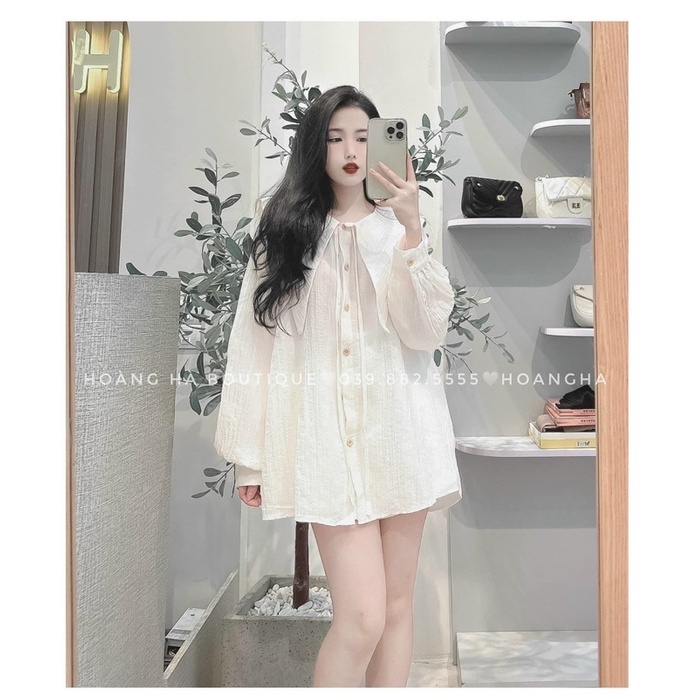 Áo Sơ Mi Đũi Tơ Cổ Nhọn Siêu Xinh Mã QT