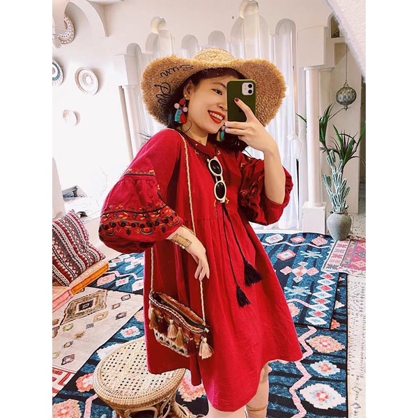 Váy ngắn Boho nữ hoạ tiết thêu hàng Quảng Châu order