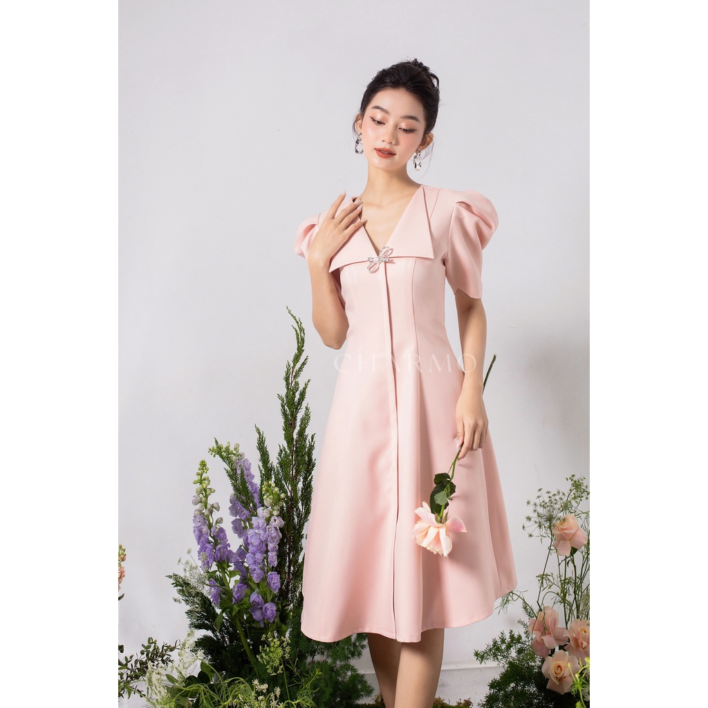 Đầm thiết kế CHARMO tay phồng cổ V form dáng xòe Sally Dress