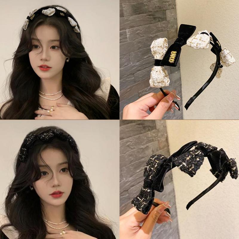 Băng Đô Cài Tóc Bằng Vải Nhung Thắt Nơ In Chữ Phong Cách vintage Hàn Quốc Thanh Lịch Dành Cho Nữ