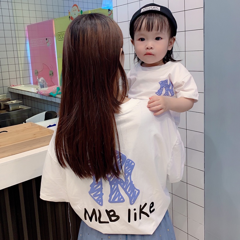 Áo gia đình HappyFamily - Đồ gia đình In Hình Logo NY MLB Like chất Cotton 100% màu Trắng,Đen