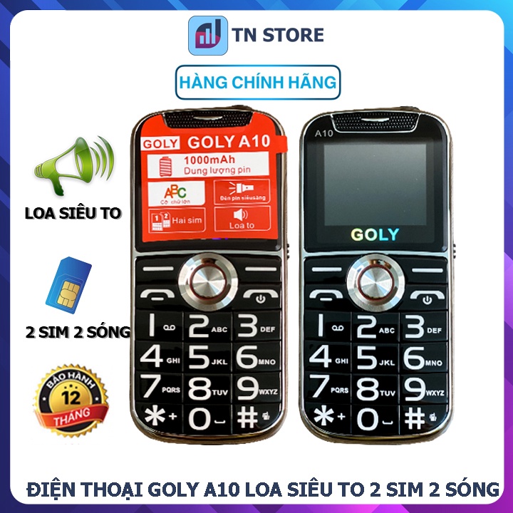 Điện Thoại Người Già GOLY A10 - 2 Sim 2 Sóng - Phím To, Loa Khủng, Cỡ Chữ Lớn, Đèn Pin Siêu Sáng - Bảo Hành 12 Tháng