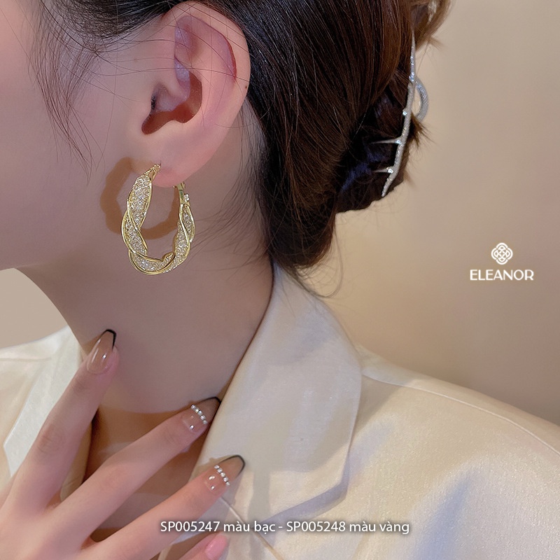 Bông tai nữ chuôi bạc 925 Eleanor Accessories hình tròn viền cong lượn sóng phụ kiện trang sức 5247