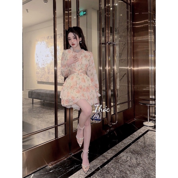 Váy hoa tơ bèo khoét eo
