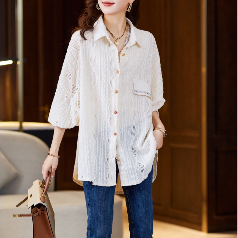 Áo Sơ Mi Ren Lỗ Đính Kim Cương Cỡ Lớn Đa Năng Phong Cách Mới