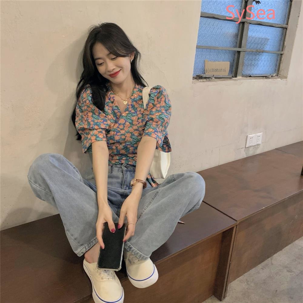 Plus Áo Kiểu Tay Phồng Họa Tiết Hoa Thời Trang Mùa Hè Pháp