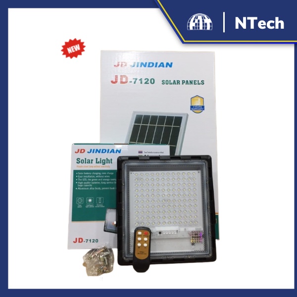 Đèn Pha Chống Lóa Cao Cấp, Đèn Năng Lượng Mặt Trời JD-7120 Công Suất 120W - Mẫu 2023, Khung Nhôm - BH 02 Năm