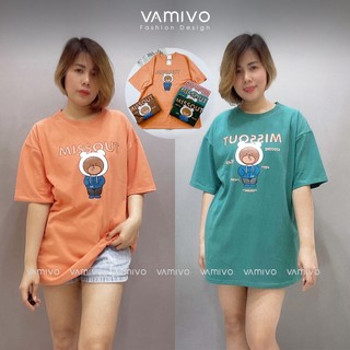 Áo phông 3158, áo thun nữ form rộng giấu quần cotton khô , hình gấu mặc áo Vamivo AP008