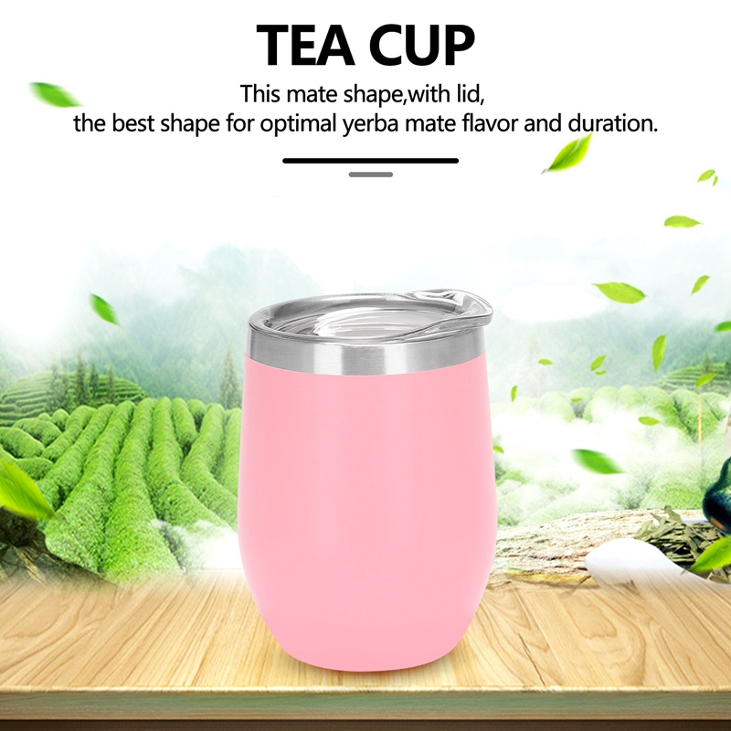 Bộ Cốc Uống Trà Hai Lớp Bằng Thép Không Gỉ Hình Quả Bầu Có Nắp Kèm Muỗng Và Cọ Lọc