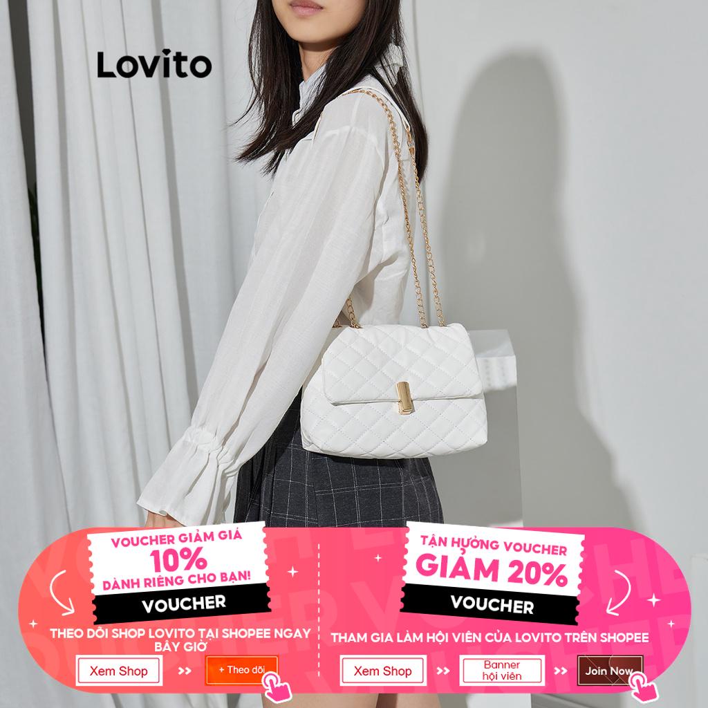 Lovito Elegant Trơn Kim Cương Quilting Kim Loại Dây Đeo Chuỗi Trọng Lượng Nhẹ Túi Vuông L38BA04 (Trắng/Đen/Kaki/Xanh dương)