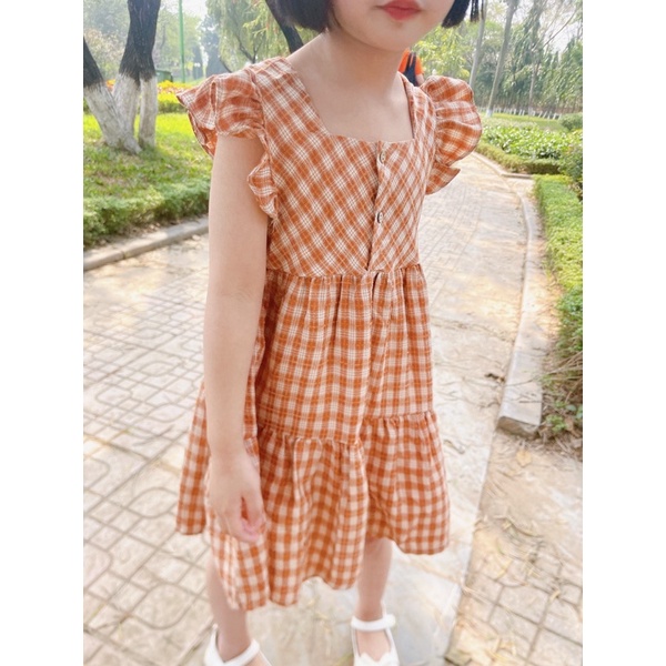 Đầm bé gái cánh tiên caro 7-27kg❤️Đầm cho bé gái đi biển, đi chơi mùa hè💕Tặng nơ kẹp tóc❤️M.C kids