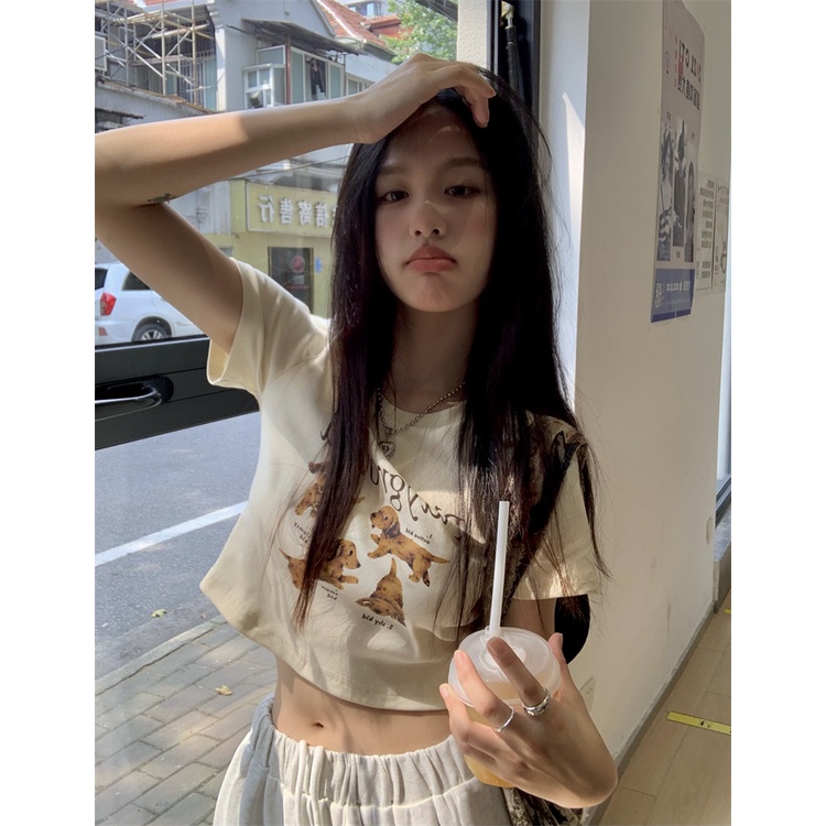 Ethelgirl Áo Thun Lửng Ngắn Tay In Họa Tiết Thời Trang Dành Cho Nữ