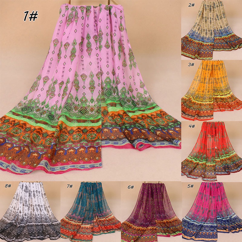 Khăn Choàng Đi Biển 50 * 160cm Chất Liệu Chiffon Mỏng Nhẹ In Họa Tiết Hoa Phong Cách Ấn Độ Độc Đáo Thời Trang Mùa Hè Cho Nữ