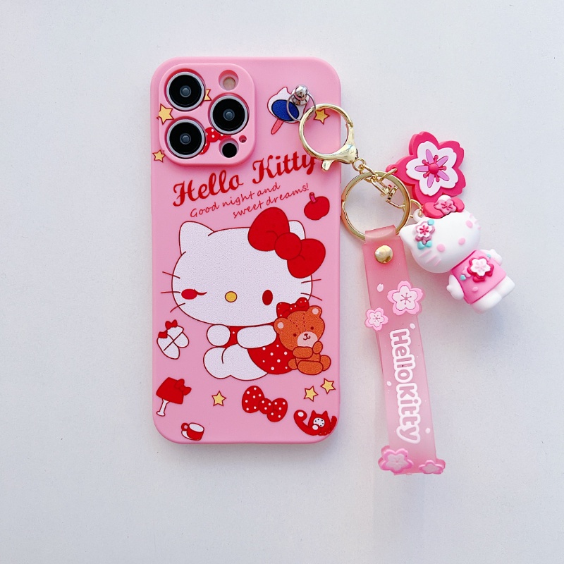 Đối với samsung galaxy s23 s22 s21 s20 plus ultra s21fe s20fe s10 s9 s8 plus kawaii sanrio case giai điệu hello kitty dễ thương với mặt dây ngắn búp bê