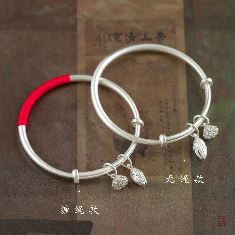 Vòng Tay Bạc 999 Mặt Hoa Sen Phong Cách Retro