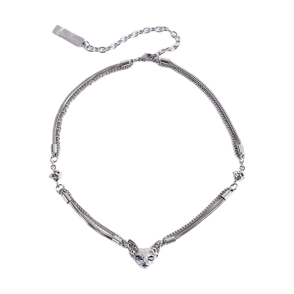 Vòng cổ Mạ Vàng 2K Hai Lớp Mặt Hình Đầu Mèo Thời Trang Cho Nữ