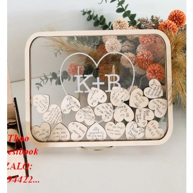 Hộp thả gỗ weddinggift trong suốt dáng hình chữ nhật size 100,200 tim ký tên