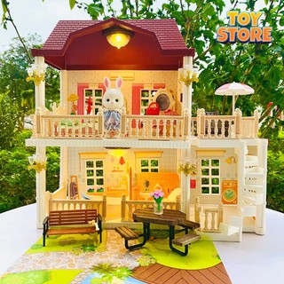 Bộ đồ chơi nhà thỏ biệt thự 2 tầng bằng nhựa cao cấp đáng yêu cho bé toystore FUDAER đi kèm 1 nhân vật