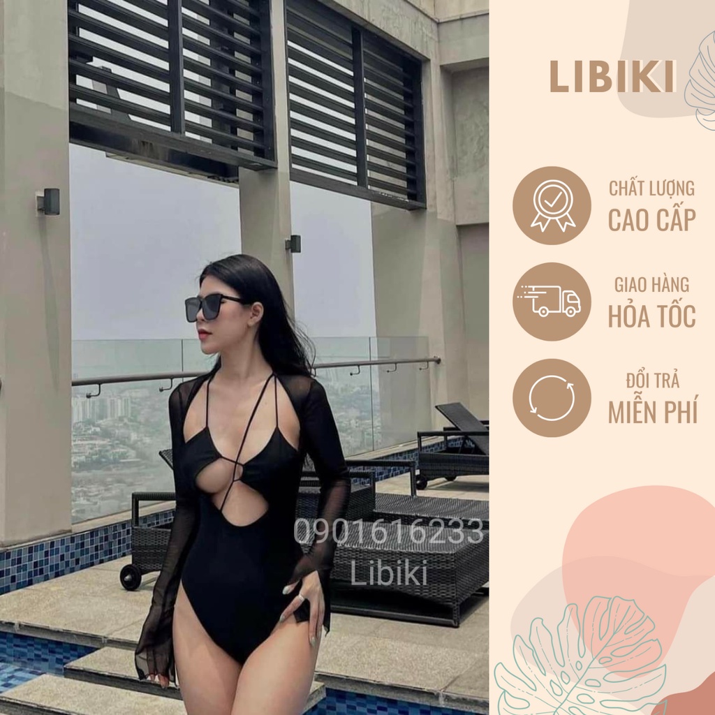 Đồ mơi một mảnh đen dài tay voan lệch ngực hot trend