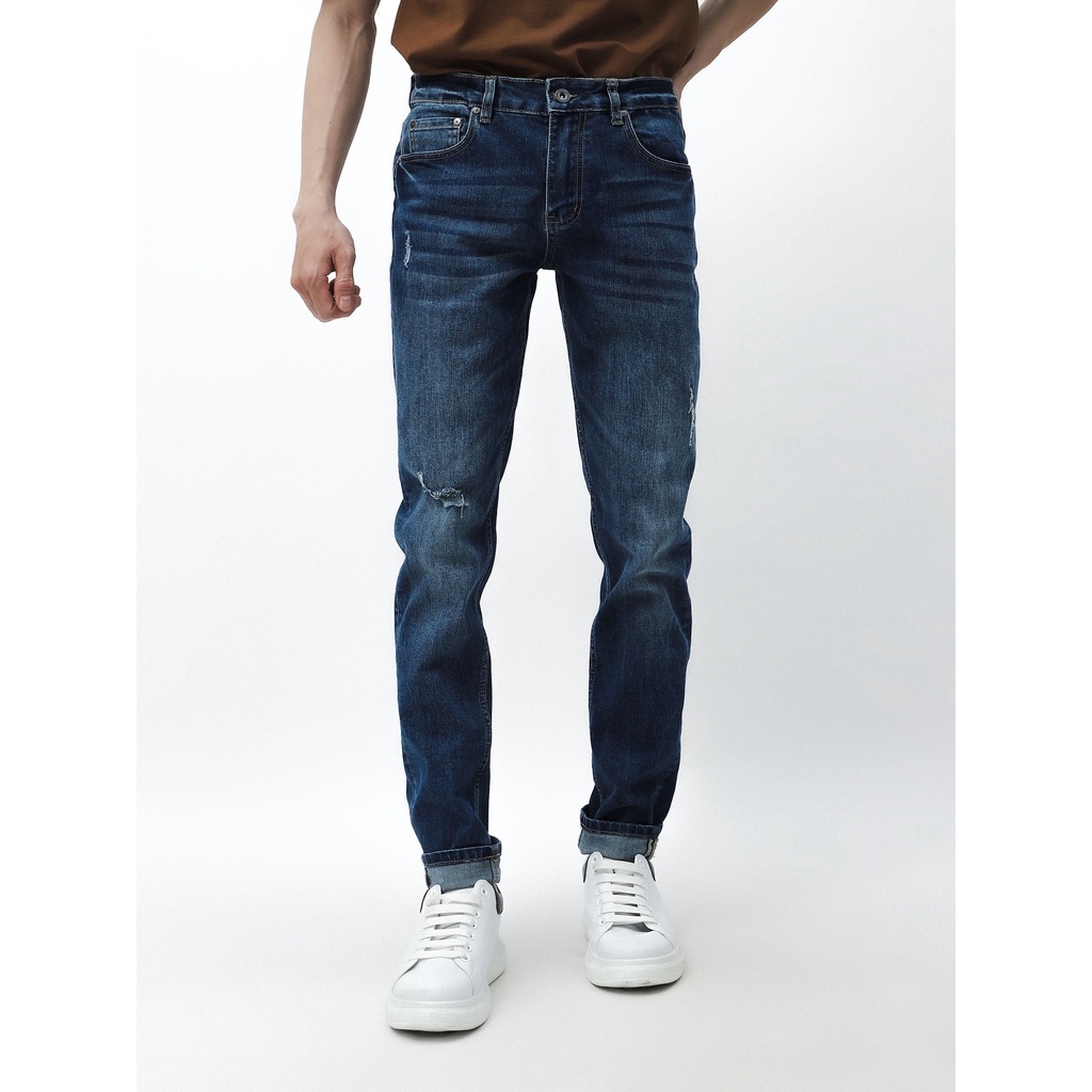 QUẦN JEAN xanh nhạt wash rách DEFOXX form slimfit - RIPPED JEAN WASH DEFOXX BLUE 230209 | LASTORE MENSWEAR