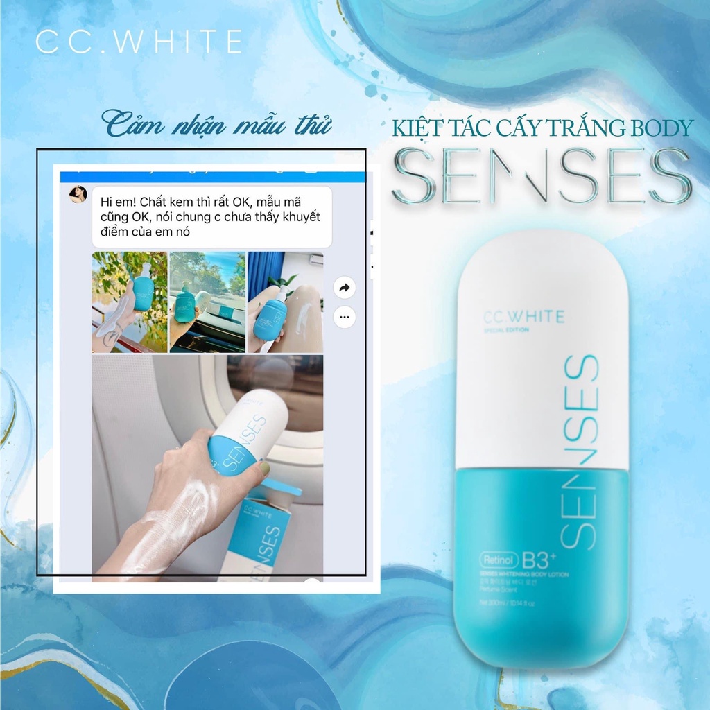 Kem body trắng da toàn thân SENSES WHITE, kem dưỡng da body hỗ trợ trắng sáng mờ thâm sạm mua 1 tặng 2 gói tắm trắng