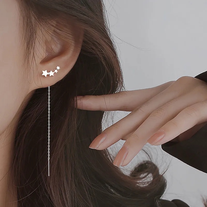 Bông Tai Tua Rua Dáng Dài Hình Ngôi Sao Đính Đá Zircon Thời Trang